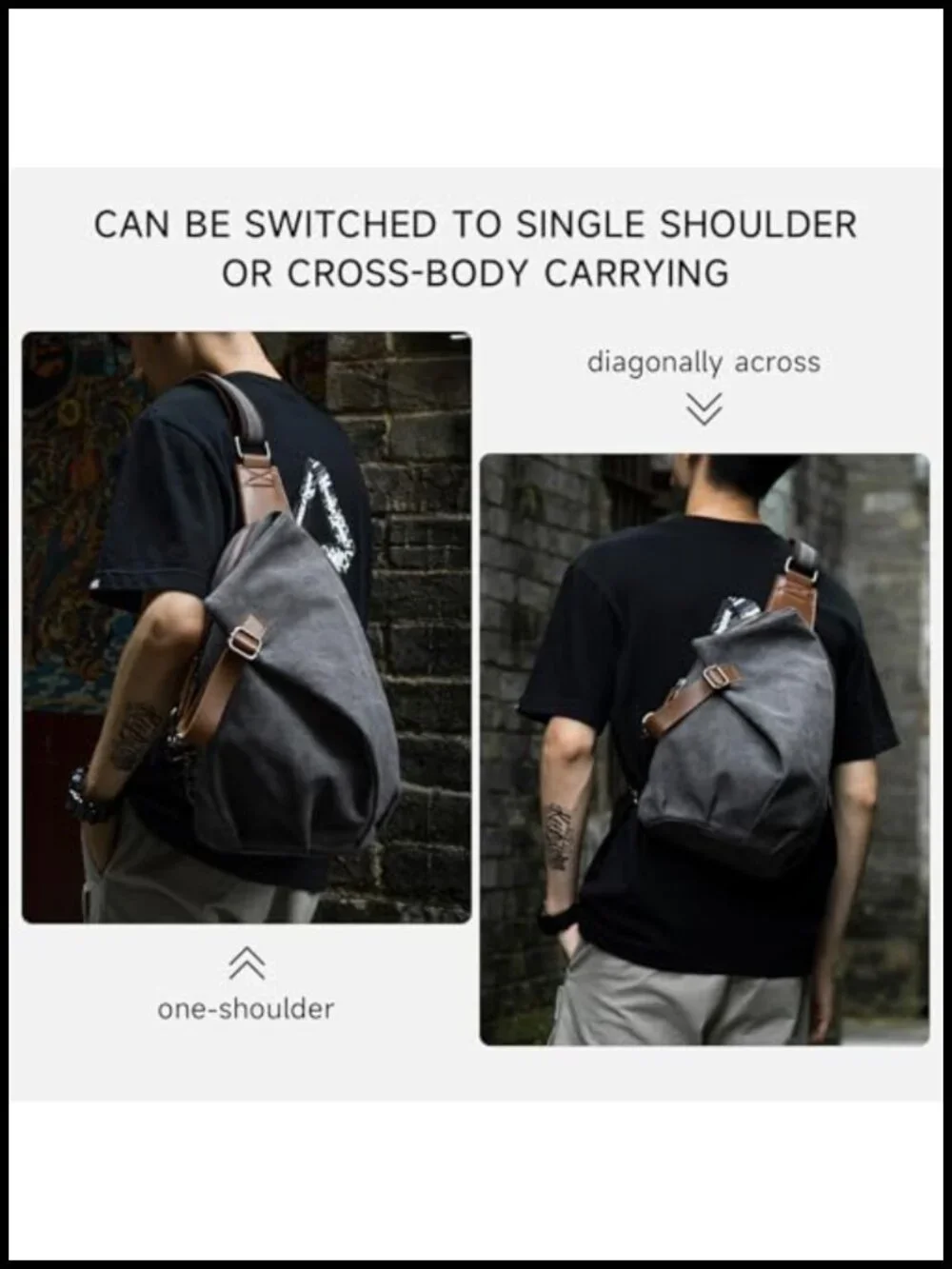 Canvas Sling Bag Crossbody Backpack Anti-Theft Travel Daypack 10L